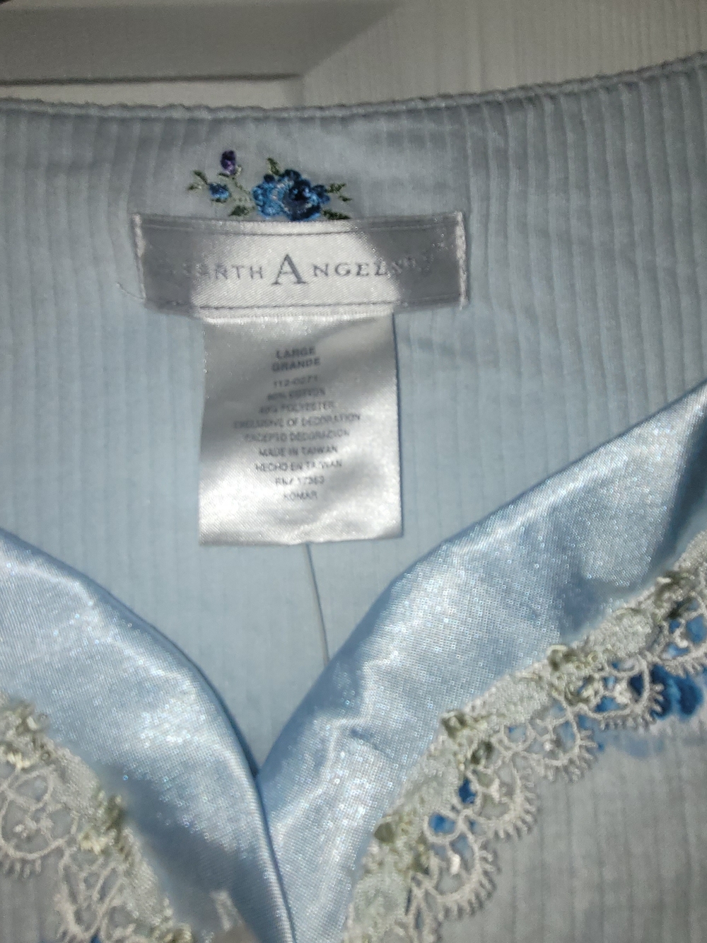 Earth Angels Light Blue Satin-Trim Robe with Lace